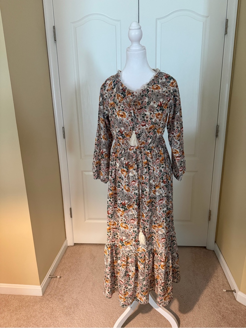 Rare Editions Floral Maxi Dress in Cream, Mustard and Pink
